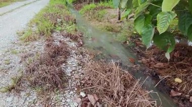 Şiddetli yağmurdan sonra yol boyunca akan su.. 