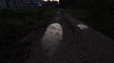 Banliyö evleri sokağının dışındaki mavi saat manzarası.  