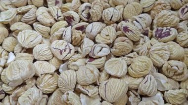 Konteynırdaki kurumuş kestane yığınının görüntüleri.