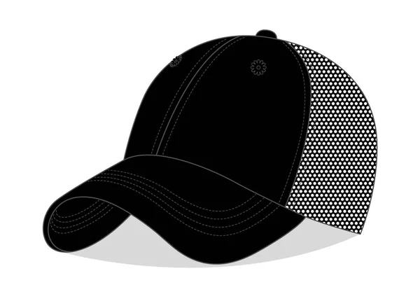 白地にメッシュバックテンプレート付きブランクブラック野球帽 ベクトルファイル — ストックベクタ