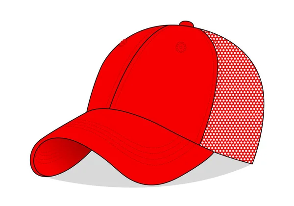 白い背景にメッシュバックテンプレート付きの空白の赤い野球帽 ベクトルファイル — ストックベクタ