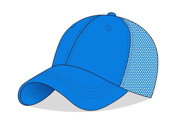 白地にメッシュバックテンプレート付きブランクブルー野球帽 ベクトルファイル — ストックベクタ