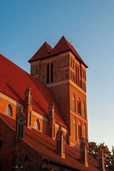 Starożytny Budynek Architektoniczny Murowany Toruń Polska Zdjęcie Wykonane Zachodzie Słońca — Zdjęcie stockowe
