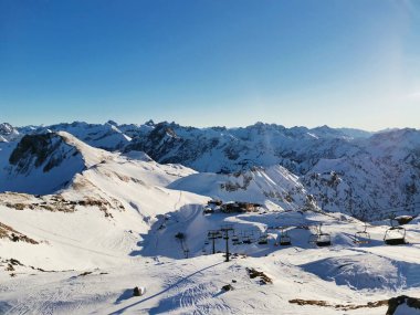 oberstdorf skiing resort, late afternoon, sunset, in winter