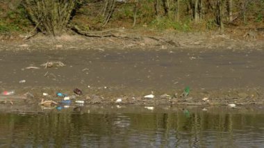 Nehir yatağında çöp ve plastik atık