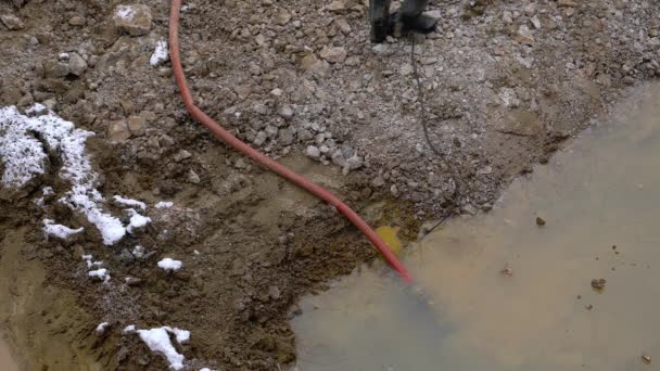 Trabajos Construcción Bombeo Agua Invierno — Vídeos de Stock