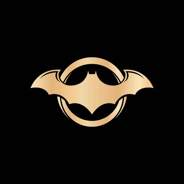 Pipistrello Dorato Sfondo Nero Logo Vettoriale Icona Illustrazione Design — Vettoriale Stock
