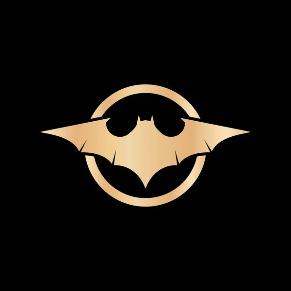 Pipistrello Dorato Sfondo Nero Logo Vettoriale Icona Illustrazione Design — Vettoriale Stock