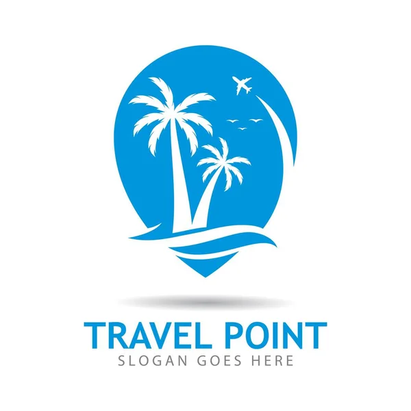 Travel Point Logo Combined Location Pin Vector Icon Illustration Design — Stock Vector