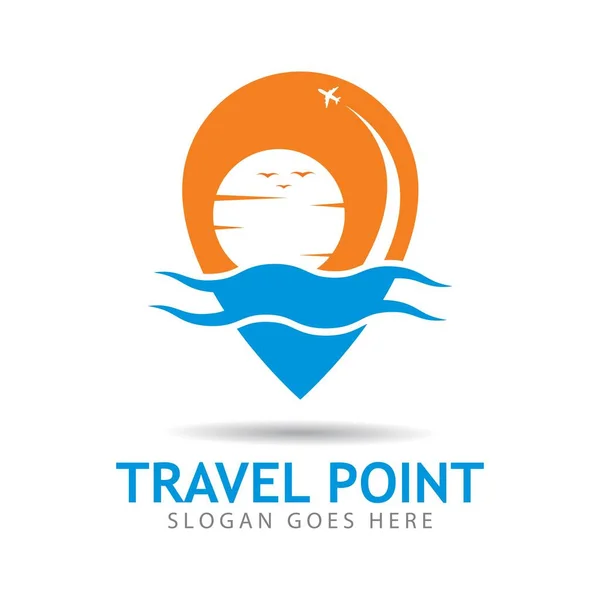 Travel Point Logo Kombiniert Mit Location Pin Vektor Icon Illustration — Stockvektor