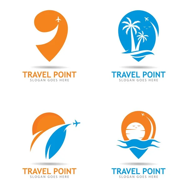 Logo Punto Viaje Combinado Con Diseño Ilustración Icono Vector Pin — Archivo Imágenes Vectoriales