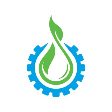 Eco Technology logo vektör ikonu tasarımı. Doğal logo vektörü, yaprak ve vites logosu vektörü simge tasarımı.