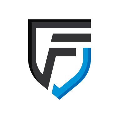 F harfi ve SHIELD logosu. f harfi logo vektör simgesi tasarımı.