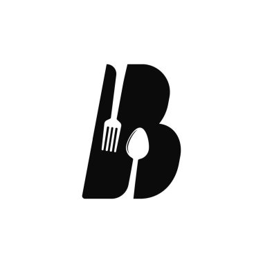 B harfi kaşık ve çatal logo illüstrasyon tasarımlı..