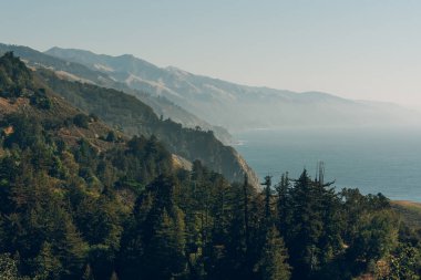 Pasifik Sahil Otoyolu ve Kaliforniya Merkez Sahili Big Sur 'daki sisli kıyı şeridi