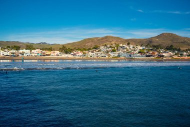 Cayucos Eyalet Plajı Kaliforniya 'nın merkez kıyısındaki Cayucos kasabasının rıhtımında.