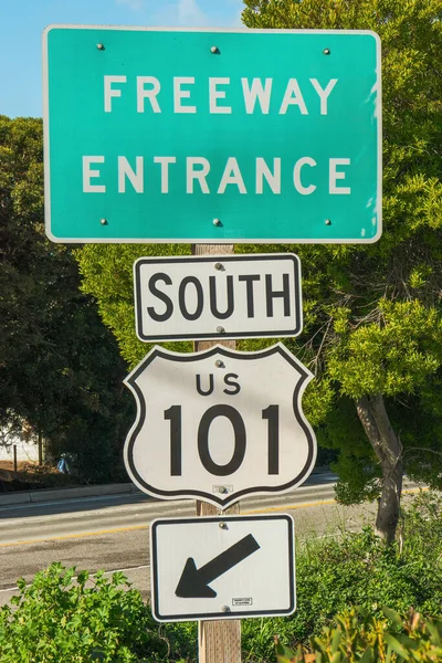Freeway entrance sign, US 101 South, California