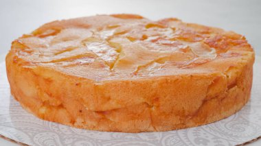 Freshly baked apple cake, just from the oven close-up. Homemade delicious desert close-up