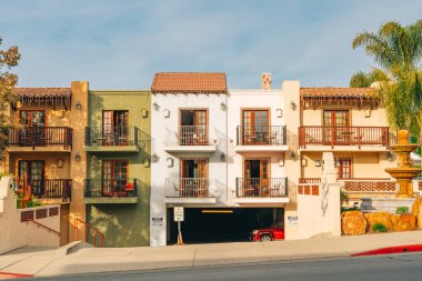 Avila Beach, California, USA - February 2, 2023.  Avila La Fonda Hotel, downtown of Avila Beach, CA. The hotel is recognized by TripAdvisor as a Traveler Choice Top 25 Romantic Hotels is the US.