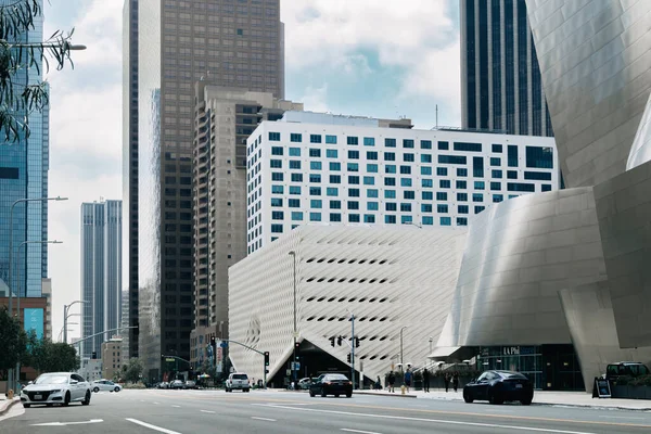 stock image Los Angeles, California, USA - April 25, 2023.  Walt Disney Concert Hall and skyscrapers in downtown Los Angeles, California, United States, street view