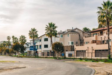 Condos and townhomes, and parking lot in a small beach town somewhere in California's Central Coast