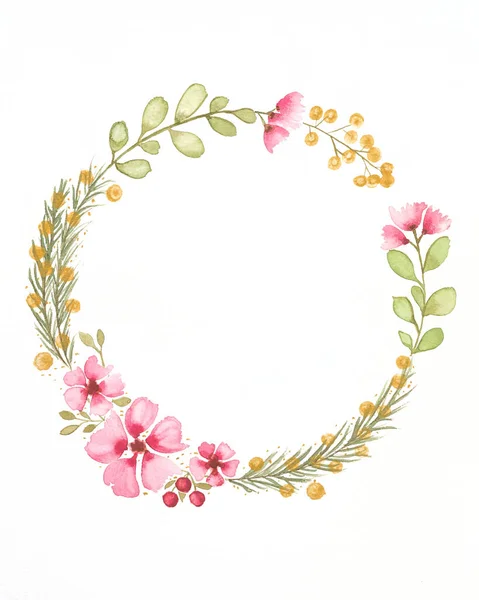 Hand Painted Watercolor Holiday Wreath White Background Copy Space Text Stock Image