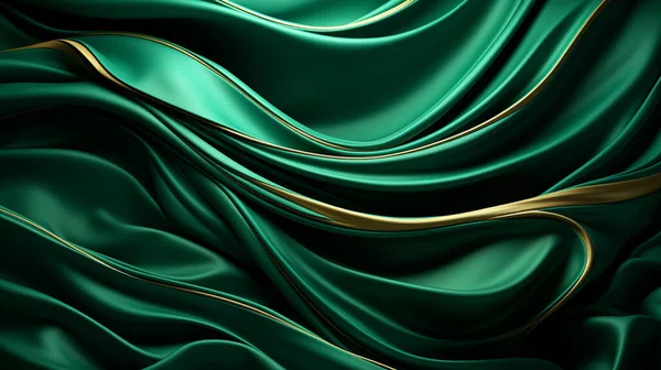 Abstract textile background in bright green and gold colors. Silk fabric, backdrop texture for the product display, full frame, AI-generated image.