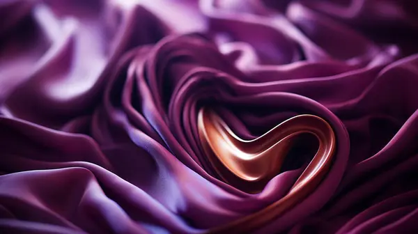 Burgundy and gold silk abstract background, shiny satin silk wave of a textile fabric material, shape of the heart. Backdrop, texture for product, banner. AI-generated image