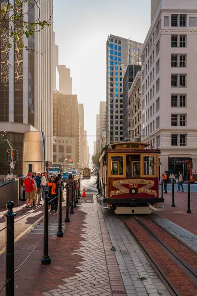 stock image San Francisco, California, April 8, 2024. Charming journey on San Francisco's iconic cable car line.