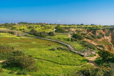 Lagos, Algarve, Portekiz 'deki uçurumlar boyunca tahta kaldırım.