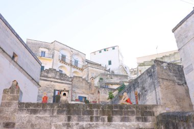 View of Sassi di Matera a historic district in the city of Matera, well-known for their ancient cave dwellings from the Belvedere di Murgia Timone, Basilicata, Italy