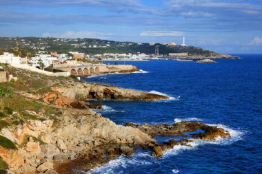 Panoramik Santa Maria di Leuca, Marina di Leuca ve Punta Ristola, Apulia, İtalya