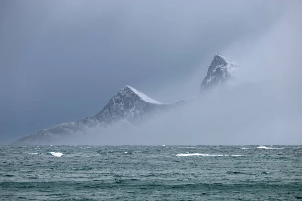 Winter stormy landscape of Skagsanden beach, Flakstad, Lofoten islands, Norway, Europe