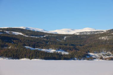 Norveç, Avrupa 'da Hemsedal rotasındaki Alp kış manzarası