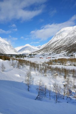 Norveç, Avrupa 'da Hemsedal rotasındaki Alp kış manzarası