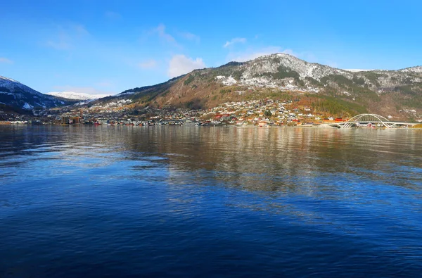 Bild Von Sogndalsfjora Stadt Ufer Des Sogndal Fjord Norwegen Europa — Stockfoto