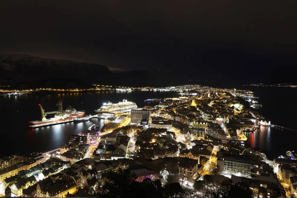 Night View Alesund Skyline Cityscape Historical Center Summer Evening Famous — Stock Photo, Image