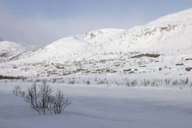 Norveç, Avrupa 'da Hemsedal rotasındaki Alp kış manzarası