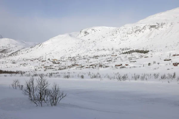 Alpejski Krajobraz Zimowy Trasie Hemsedal Norwegii Europa — Zdjęcie stockowe