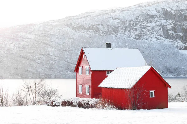 挪威Vestland县Sunnfjord市Skei村和Jolstravatnet湖景观 冬季风景秀丽 水面映照 免版税图库照片