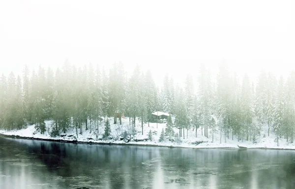 Paisaje Invernal Las Orillas Congeladas Del Lago Jonsvatnet Cerca Trondheim —  Fotos de Stock