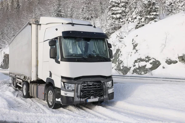Camion Trasporto Bloccato Nella Neve Freddo Inverno — Foto Stock