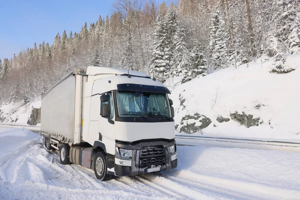 Přepravní Vůz Uvízl Sněhu Chladné Zimě — Stock fotografie