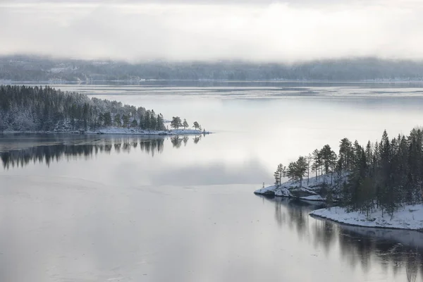 stock image Winter landscape the frozen shores of Jonsvatnet lake near Trondheim, Norway., Europe