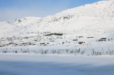 Norveç, Avrupa 'da Hemsedal rotasındaki Alp kış manzarası