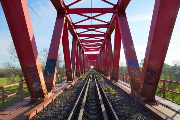 欧洲罗马尼亚Muires河上Arad的铁路桥 — 图库照片