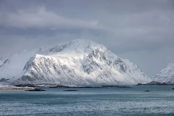 Kış Fırtınalı Skagsanden Plajı Flakstad Lofoten Adaları Norveç Avrupa — Stok fotoğraf