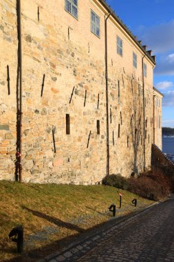 Oslo, Norveç, Avrupa 'daki Akershus Kalesi' nin mimari detayları