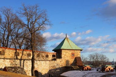 Oslo, Norveç, Avrupa 'daki Akershus Kalesi' nin mimari detayları
