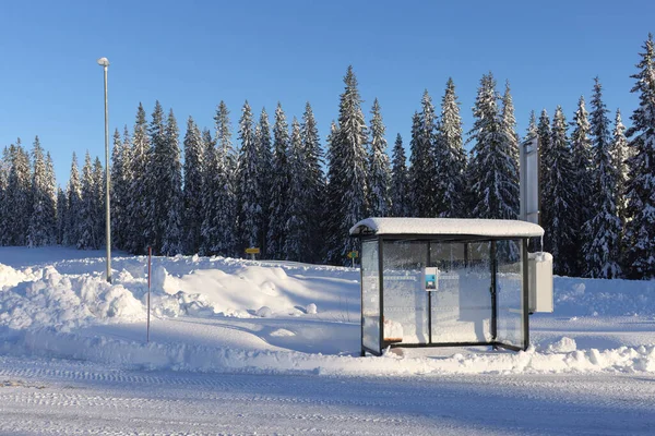 Bushaltestelle Winter Norwegen Europa — Stockfoto